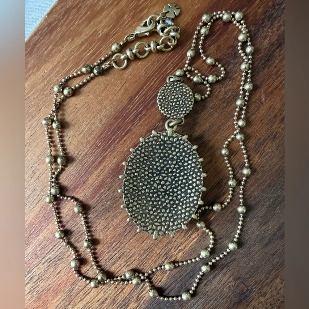 Lucky Brand Gold Tone and Cream Beaded Necklace Long Pendant